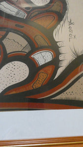 CANADIAN ART: Joshim Kakegamic (1952 - 1993). Acrylic Painting on board. Entitled "Lazy Bear"