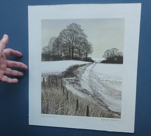 KATHLEEN CADDICK (b. 1937). Hand-Coloured Etching Entitled "Tracks in the Snow". Pencil Signed Artist's Proof