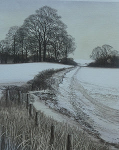 KATHLEEN CADDICK (b. 1937). Hand-Coloured Etching Entitled "Tracks in the Snow". Pencil Signed Artist's Proof