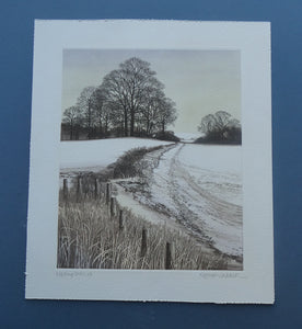 KATHLEEN CADDICK (b. 1937). Hand-Coloured Etching Entitled "Tracks in the Snow". Pencil Signed Artist's Proof