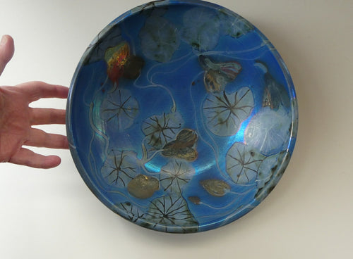 SCOTTISH POTTERY. Rarer Margery Clinton LARGE Circular Shallow Bowl with a Hand-Painted GOLD Lustre Flowerheads