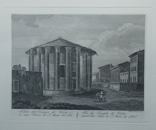 18th Century Engraving by Franceso Morelli  / Francois Morel (1768–1832). The Church of the Sante Marie Del Sole or Temple of Vesta