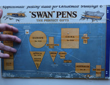 Load image into Gallery viewer, ANTIQUE FOLK ART. Pre-1950s Embroidered Textile Sample: Made by Peasants in Romania. Mounted on 1950s Swan Pens Advert
