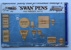 ANTIQUE FOLK ART. Pre-1950s Embroidered Textile Sample: Made by Peasants in Romania. Mounted on 1950s Swan Pens Advert