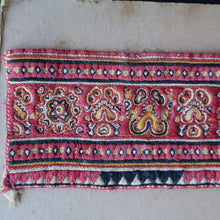 Load image into Gallery viewer, ANTIQUE FOLK ART. Pre-1950s Embroidered Textile Sample: Made by Peasants in Romania. Mounted on 1950s Swan Pens Advert
