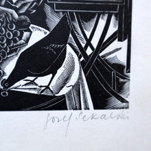 Load image into Gallery viewer, SCOTTISH ART. Rare 1953 Original Wood Engraving by Jozef Sekalski. Design for a Christmas Card Entitled &quot;Fourth Day of Christmas&quot;. Pencil Signed 
