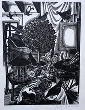 Load image into Gallery viewer, SCOTTISH ART. Rare 1953 Original Wood Engraving by Jozef Sekalski. Design for a Christmas Card Entitled &quot;Fourth Day of Christmas&quot;. Pencil Signed 
