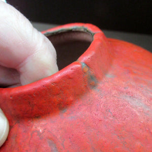 1960s West German Ruscha Vase with Scarlet Red Thick Volcano Glaze 