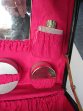 Load image into Gallery viewer, 1960s VINTAGE Vanity Case Black Patent Exterior and Bright Pink Lining
