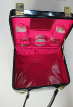 Load image into Gallery viewer, 1960s VINTAGE Vanity Case Black Patent Exterior and Bright Pink Lining
