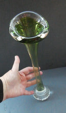 Load image into Gallery viewer, Vintage 1960s SWEDISH Aseda Glass Tall Stem Vases. Green Bo Borgstorm Bone Vase. 12 1/2 inches
