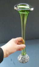 Load image into Gallery viewer, Vintage 1960s SWEDISH Aseda Glass Tall Stem Vases. Green Bo Borgstorm Bone Vase. 12 1/2 inches
