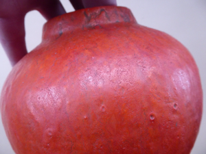 1960s West German Ruscha Vase with Scarlet Red Thick Volcano Glaze 