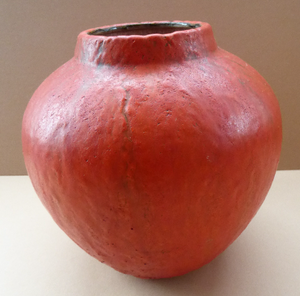 1960s West German Ruscha Vase with Scarlet Red Thick Volcano Glaze 