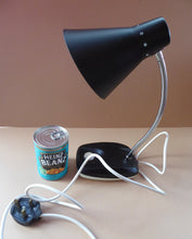 Load image into Gallery viewer, VINTAGE 1960s ENDON Black Enamel Metal Desk Lamp with Finger Button on the Base. Good Condition
