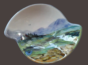 SCOTTISH POTTERY. Pretty Hand-Painted Highland Landscape HIGHLAND Stoneware Dish. Unusual Shape