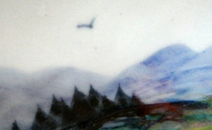 SCOTTISH POTTERY. Pretty Hand-Painted Highland Landscape HIGHLAND Stoneware Dish. Unusual Shape (detail)