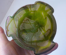 Load image into Gallery viewer, Jugendstil Kralik Glass Inkwell with Lustre and Green Trail Bands, and Brass Hinged Lid
