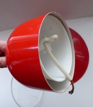 Load image into Gallery viewer, Rare 1960s CZECH Red and White Enamel Flying Saucer Hanging Ceiling Pendant LAMPSHADE. With Original Napako Label 
