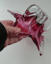 Load image into Gallery viewer, 1960s Chribska PINK STAR Czech / Bohemian CHUNKY Art Glass Bowl
