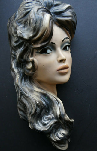 1960s Vintage Brigitte Bardot Wall Head Chalkware Wall Plaque