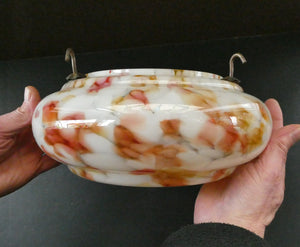 1930s Glass Hanging Goldfish Bowl or Flycatcher Lampshade. Opaque Glass with Orange & Red Tutti Frutti Splatters