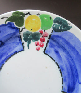 1920s Scottish Pottery Mak Merry Trio. Blue with Fruit and Flowers