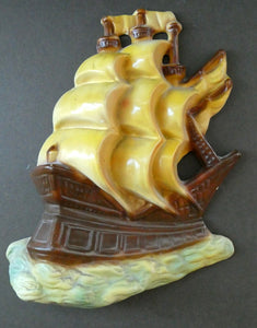 Art Deco Pottery Wall Plaque 1930s. Galleon or Sailing Ship Design