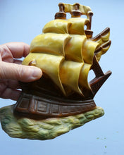 Load image into Gallery viewer, Art Deco Pottery Wall Plaque 1930s. Galleon or Sailing Ship Design
