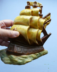 Art Deco Pottery Wall Plaque 1930s. Galleon or Sailing Ship Design