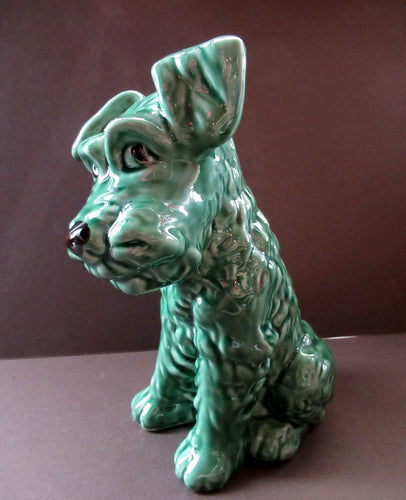 Vintage Large Seated Green Sylvac Terrier 