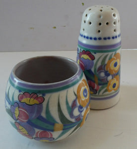 1930s Truda Carter Poole Pottery Sugar Shaker and Round Pot  Fuchsia Pattern