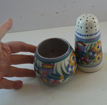 Load image into Gallery viewer, 1930s Truda Carter Poole Pottery Sugar Shaker and Round Pot  Fuchsia Pattern
