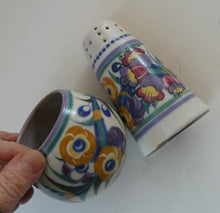 Load image into Gallery viewer, 1930s Truda Carter Poole Pottery Sugar Shaker and Round Pot  Fuchsia Pattern
