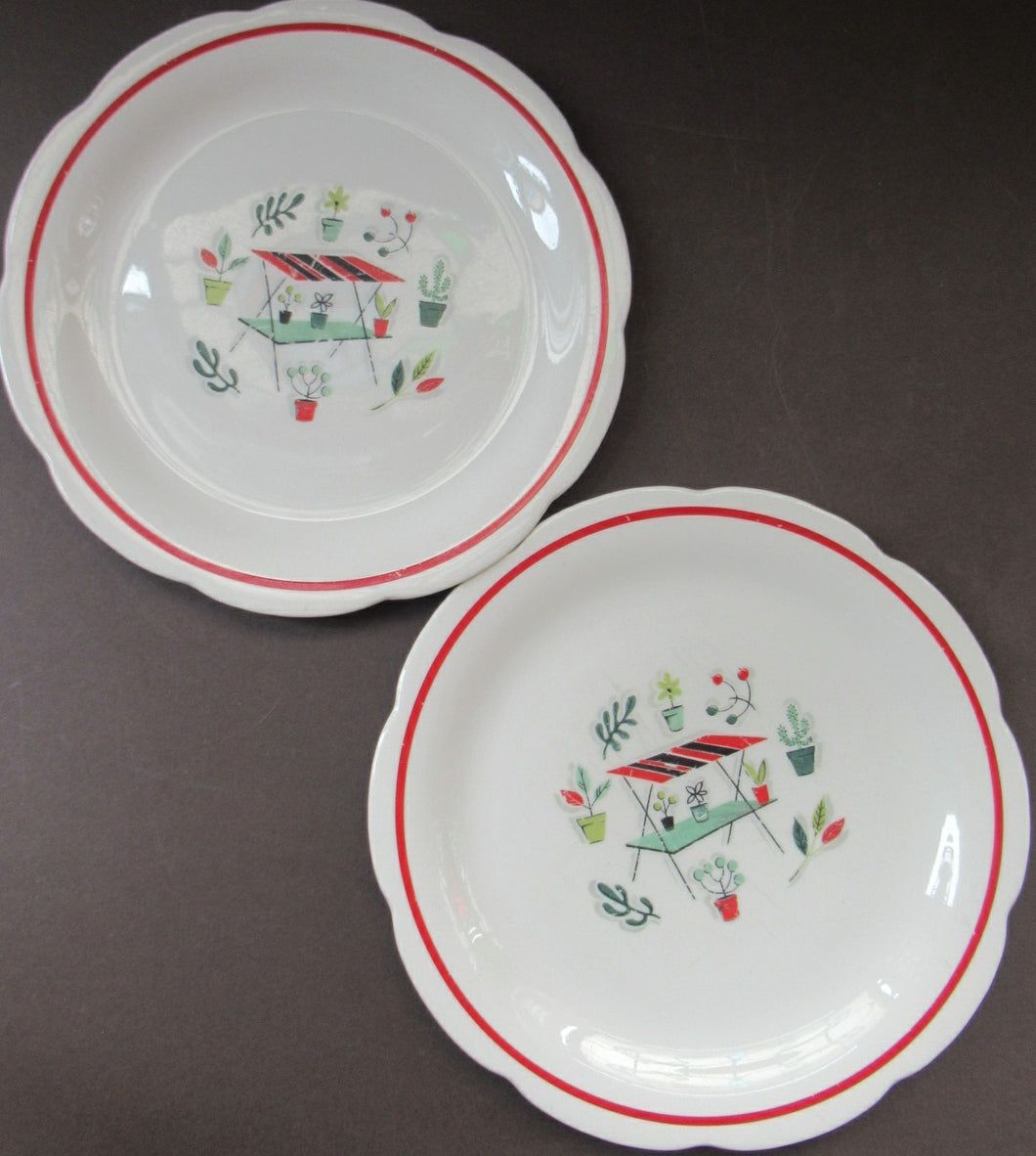 1950s Atomic Garden Design. Crown Ducal Arizona Pattern  Pair of Side Plates