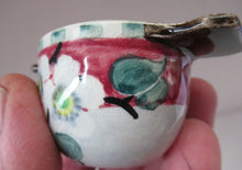 Load image into Gallery viewer, SCOTTISH POTTERY. 1920s Mak Merry Hand-Painted Miniature Quaich or Twin Handled Bowl. Pink Background with Prunus Flowers
