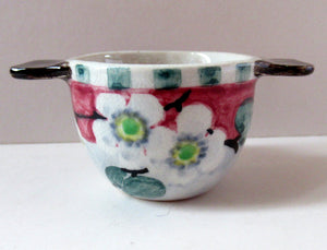 Rare 1920s Mak Merry Miniature Lug Handle Pot or Quaich Prunus Flowers