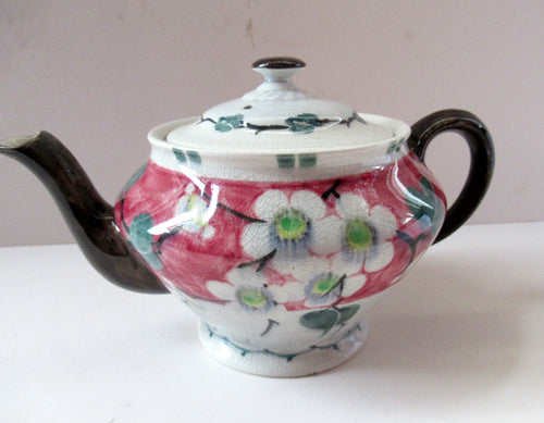 1920s MakMerry Mak Merry Scottish Pottery Teapot. White Prunus Catherine Blair