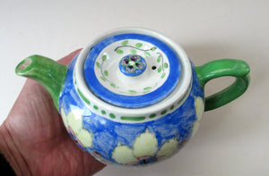 1920s Scottish Art Pottery Makmerry Mak Merry Teapot with Honesty Heads. Blue Colour