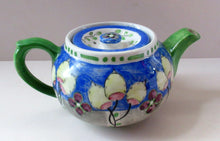 Load image into Gallery viewer, 1920s Scottish Art Pottery Makmerry Mak Merry Teapot with Honesty Heads. Blue Colour
