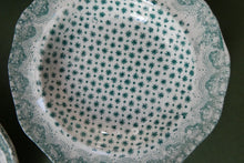 Load image into Gallery viewer, RARE Antique Lot of Transfer Printed MINATURE Child&#39;s Nursery Round Plates. Green Stars Pattern
