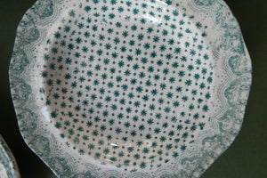 RARE Antique Lot of Transfer Printed MINATURE Child's Nursery Round Plates. Green Stars Pattern