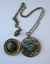 Load image into Gallery viewer, Stylish Vintage Scottish Silver Pendant with Opal Style Inclusion. 1980s Edinburgh Hallmark
