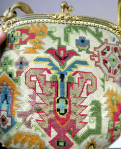 1930s Art Deco Aztec Revival Embroidered Tapesty Evening Bag