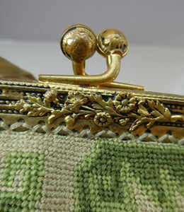 Evening Bag 1930's Black and Gold Beaded Clasp Brass 