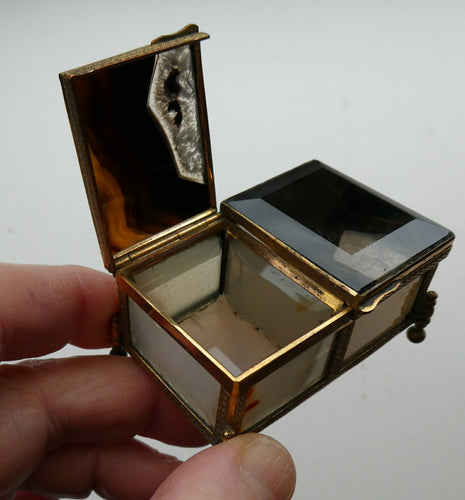 Antique Victorian Agate and Gilt Metal Dual Hinge Stamp Box