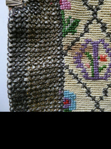 Vintage 1930s Art Deco Beaded Evening Bag with Needlepoint Panels. Very Unusual