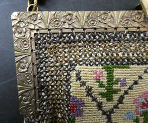 Vintage 1930s Art Deco Beaded Evening Bag with Needlepoint Panels. Very Unusual