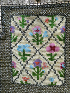 Vintage 1930s Art Deco Beaded Evening Bag with Needlepoint Panels. Very Unusual