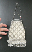 Load image into Gallery viewer, Vintage WHITE Art Deco Beaded Evening Bag with Chrome Clasp and Chain Handles; 1930s
